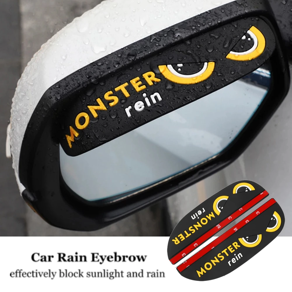 

2pcs Car Cartoon Rain Eyebrow Weatherstrip Cute Rearview Mirror Rain Shield Shade Cover Guard Protector Sticker Accessories