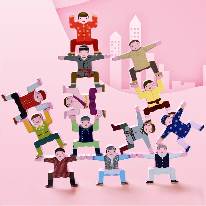 

Деревянные штабелируемые игровые сборные блоки с национальными персонажами для детей малышей Обучающие Развивающие игрушки набор (16 шт.)