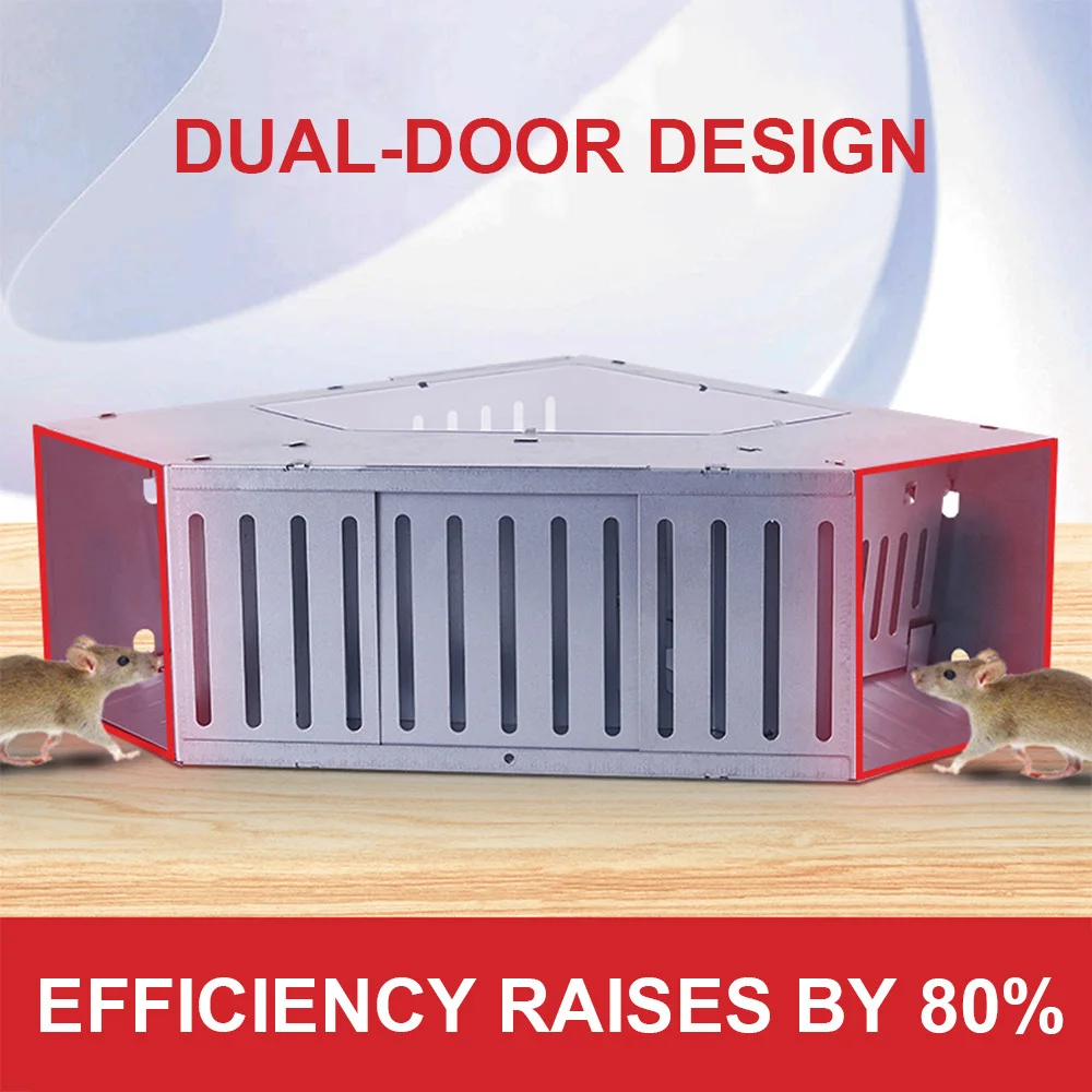 

Humane Rat Trap Cage Live Animal Rodent Mice Control Catch Automatic Continuous Reusable Large Double Door Mousetrap