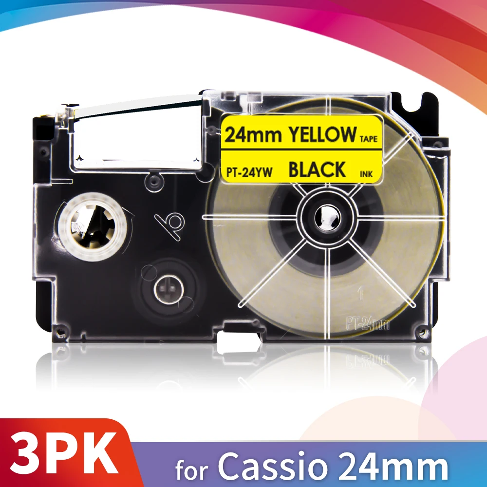 

Topcolor 3PK 24 мм этикетировочная лента XR 24YW XR Casio совместимая этикетка производитель черная на желтой машинке KL820 7200 для Casio Labeller