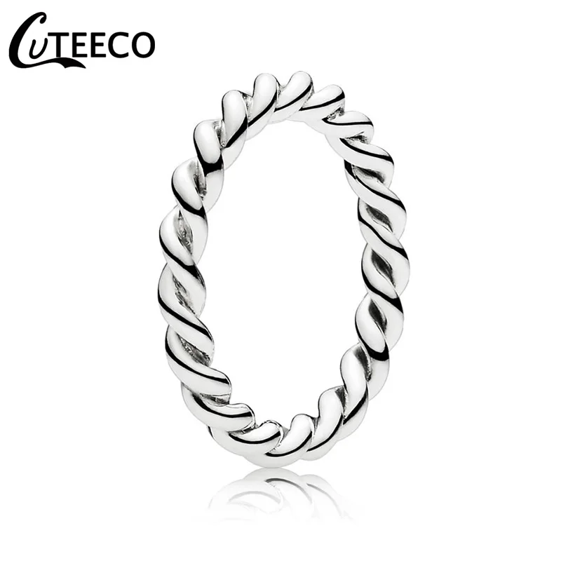 Мужские и женские кольца CUTEECO простые серебряные витые в европейском стиле для