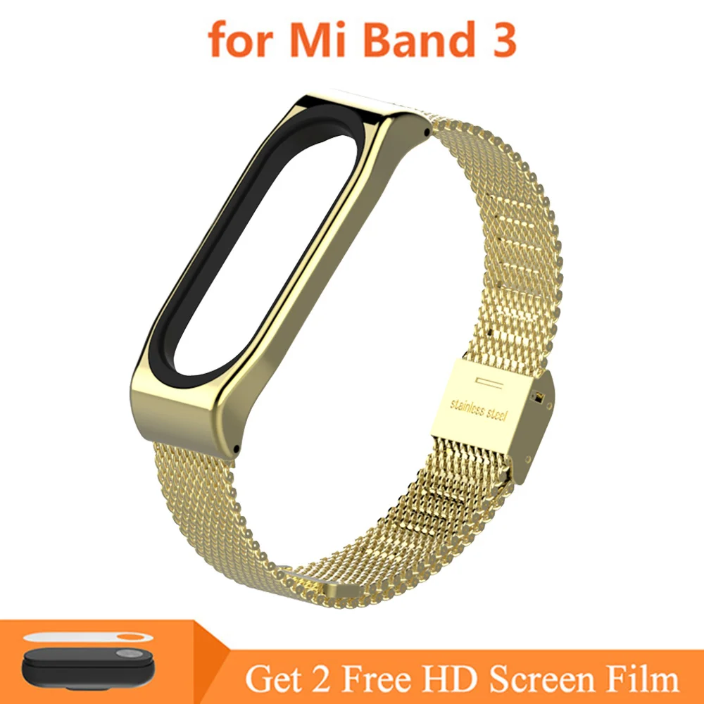 Mi3 Milan Gold Ремешок mi Band 4 mi Band 3, металлический ремешок для Xiaomi mi Band 3, браслет из нержавеющей стали, умный ремешок, сменный ремешок для mi Band 4/3 - Цвет: Mi3 Milan Gold