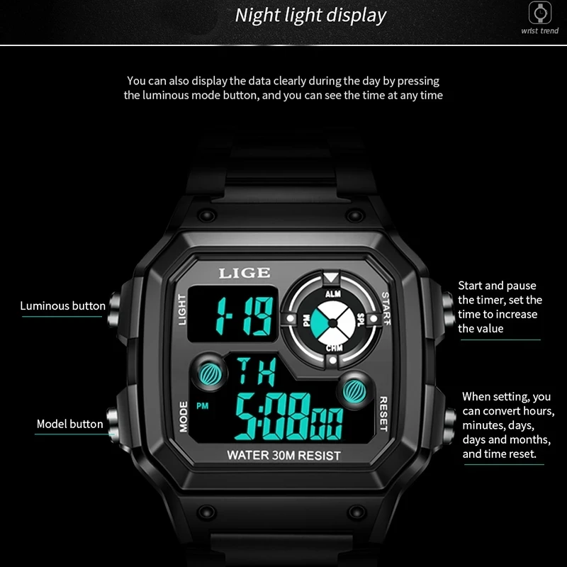 LIGE 2021 новые роскошные Брендовые мужские часы военные цифровые спортивные