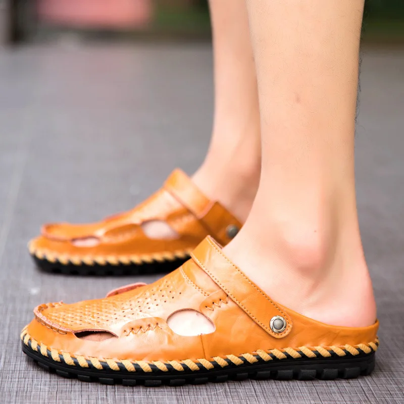 

Summer Sandals Men Leather Classic Roman Sandals 2021 Slipper Outdoor Sneaker Beach Rubber Flip Flops Men Water Trekking Sandals