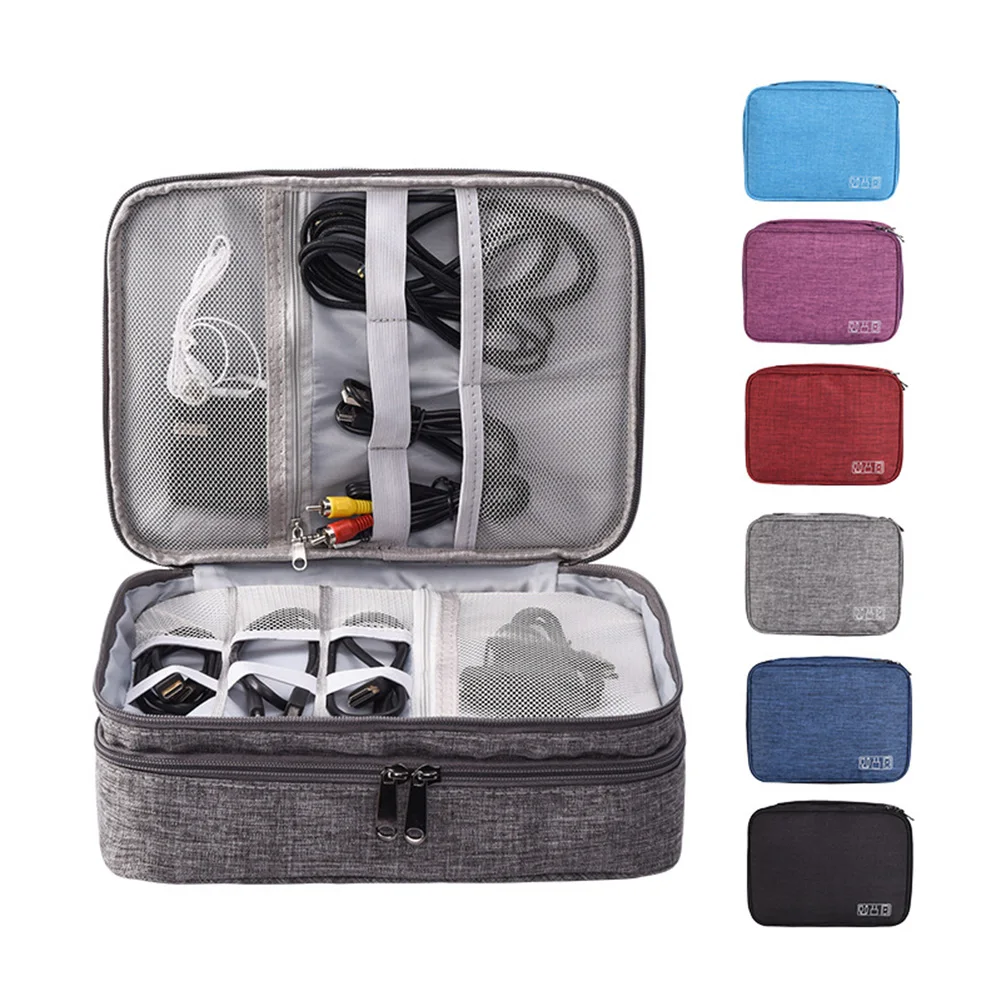 

3-layer Electronics Storage Bag Polyester Multi-functional Digital Devices Organizer Data Cable Storage Case Organizer Tools