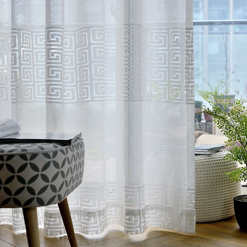 

Modern White Geometric Sheer Curtains for Living Room Windows Tulle Curtain for Bedroom Blind Drapes Custom
