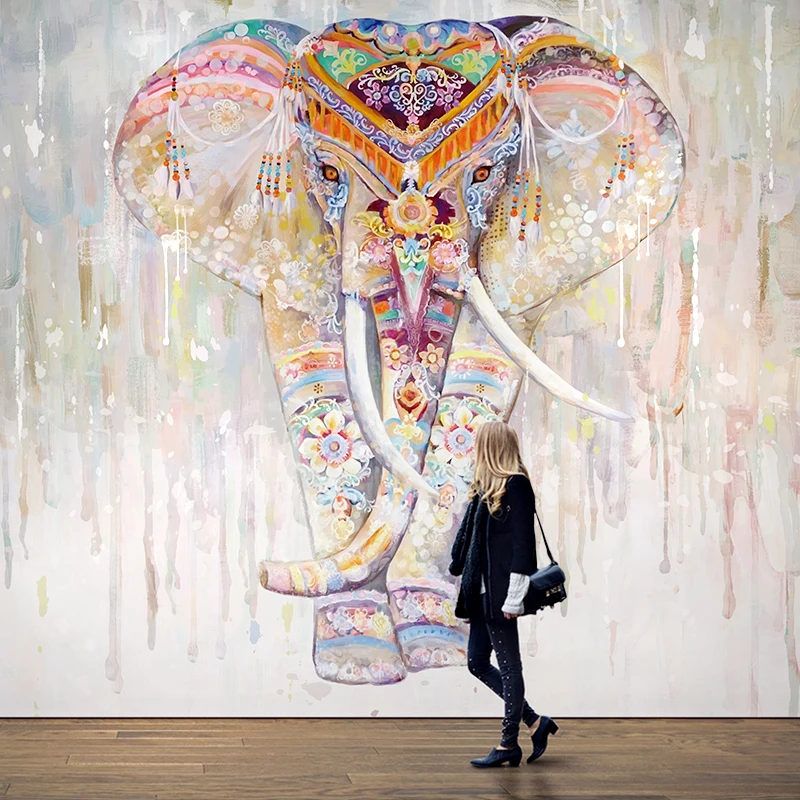 Ручная роспись Слон фон для гостиницы гостиной Настенная спальня Искусство