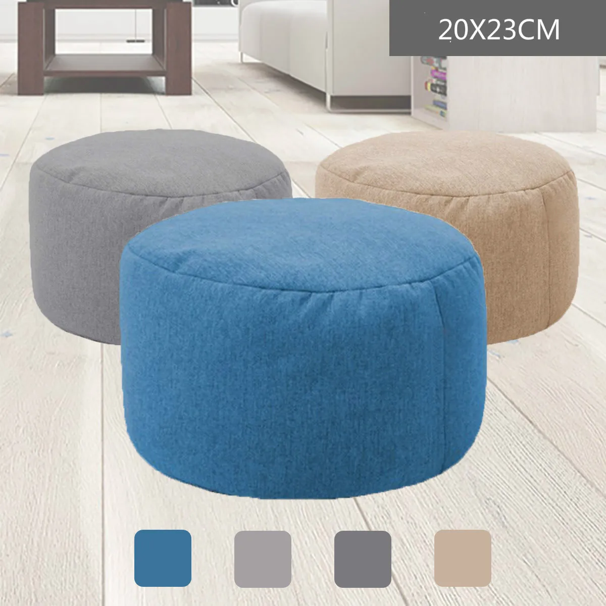 Small Round Lazy Bean Bag Sofa Cover Footrest Stool Ottoman Pouf Kids Stuffed Toy Storage Bag Without Filler Cottom Ottoman Hemp