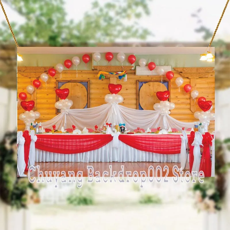 

Hot Pink Wedding Stage Photography Backdrop Gifts Wine Table Decor Arched Balloons Backgound For Home Photo Poster