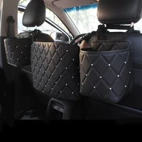 crystal rhinestone pu leather car storage bag organizer barrier of backseat holder multi pockets car container stowing tidying
