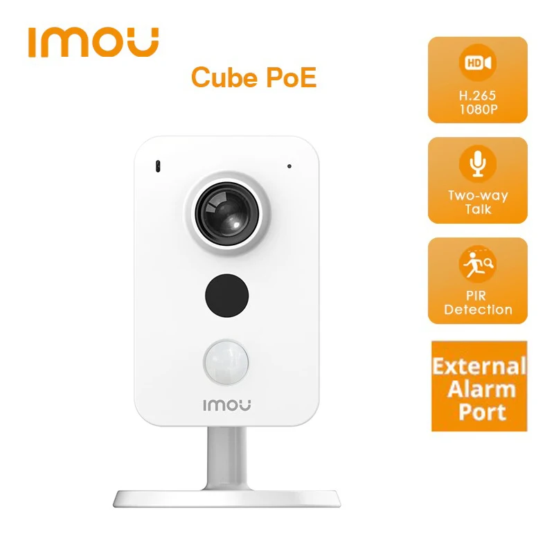 

Imou Cube POE 1080P Camera PIR Detection H.265 External Alarm Interface Sound Detection Two-way Talk Power over Ethernet Camera