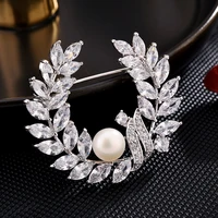 clothing accessories corsage brooch high grade pin micro inlaid freshwater pearl ladies jewelry leaf brooch