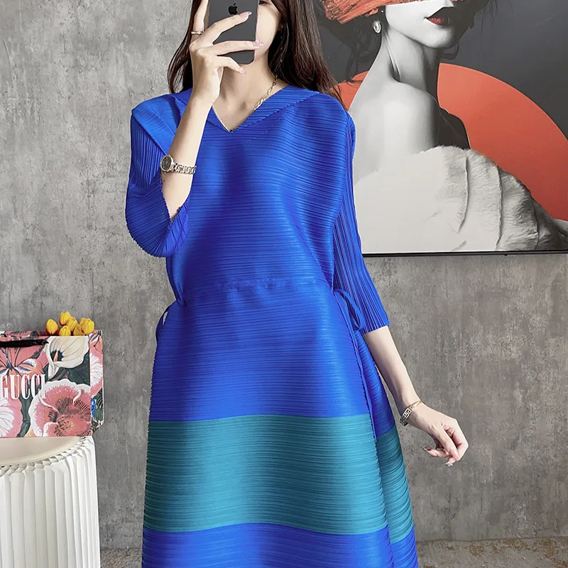 Женское плиссированное платье миаке с разрезом и поясом женская модная