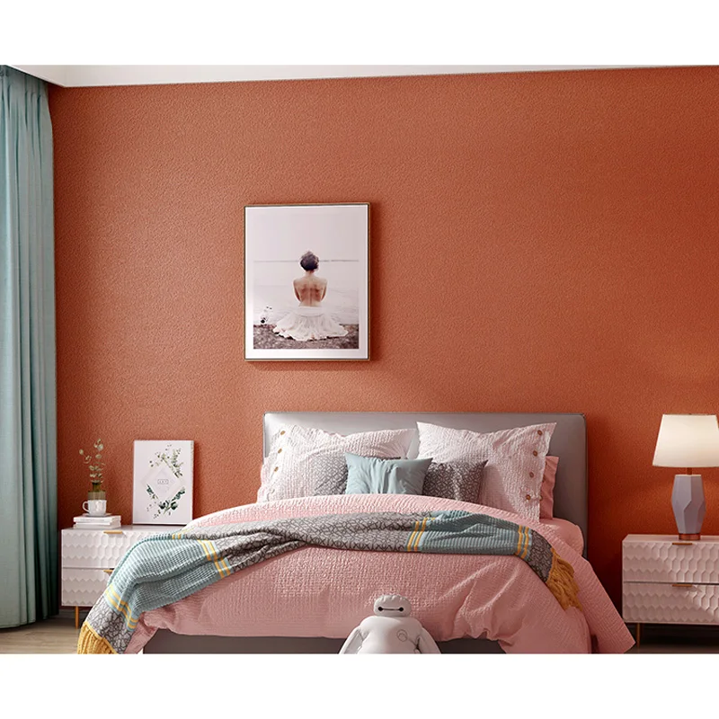 

[Sound insulation and noise reduction] Solid color orange red 3D three-dimensional Suede velvet thick light luxury wallpaper