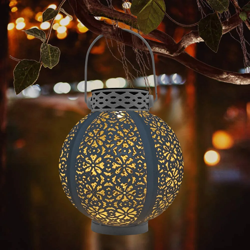 

Outdoor Solar LED Iron Art Hollow Lantern Light Practical Durable Multi-functional Handheld Hanging Projector Lamp