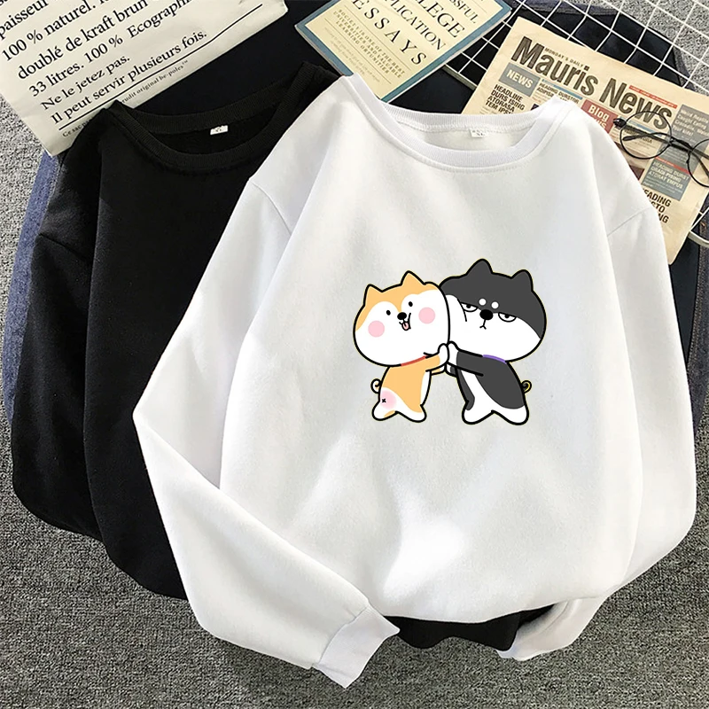 White Осенне-зимние женские мужские пуловеры Harajuku Kawaii Шиба ину с принтом Повседневная Свободная кофточка Японская уличная Толстовка Топы - Цвет: White