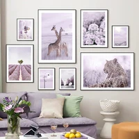 wall art canvas painting giraffe leopard tree mountain lake nordic posters and prints pictures for living room interior decor