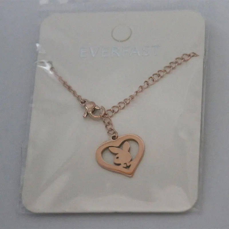 rose gold Anklet Подарок для нее-кролик в сердце браслет из нержавеющей стали браслеты для влюбленных пар женщин девушек модные украшения подарки на удачу - Окраска металла: rose gold Anklet