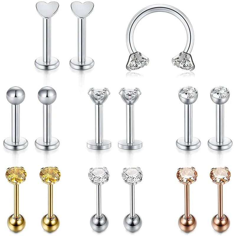 Серьги на Козелок 16 г CZ кастилаж обруч Лабрет Монро Медуза кольца для губ