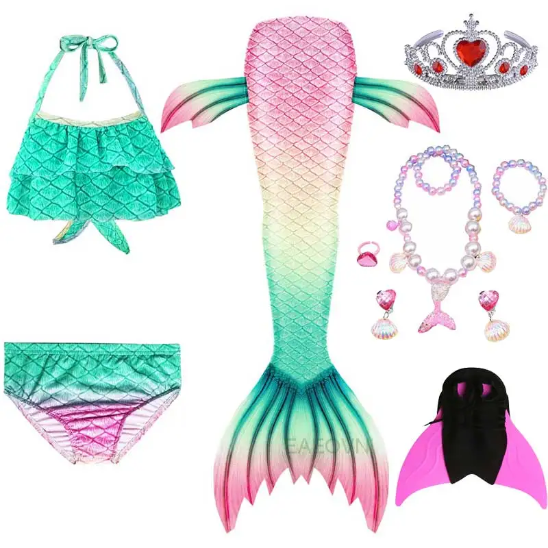 

Girls Swimming Mermaid Tail Cosplay Costume And Bikini Set Monofin Flippers Princess Mermaid Dress For Party