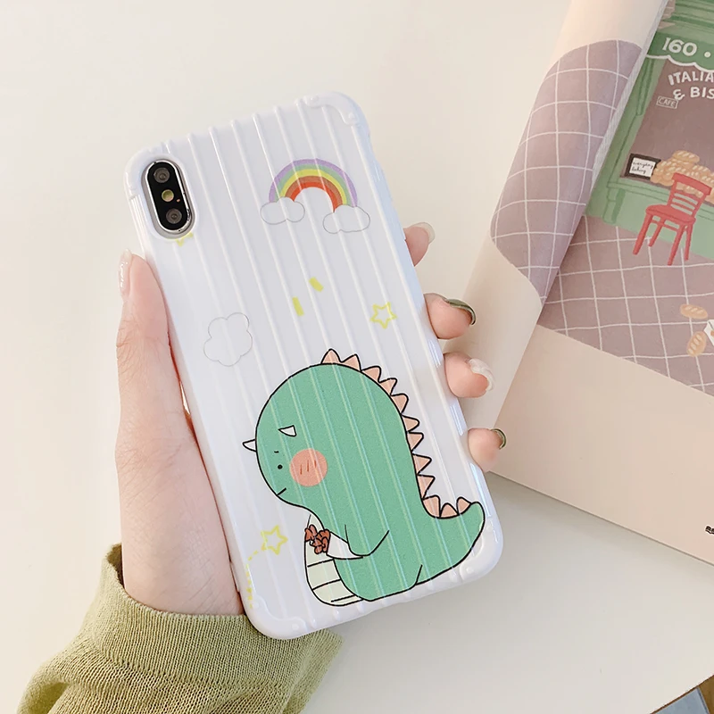 Чехлы для телефонов с изображением мультяшного динозавра для iPhone X 7 8 6 6S Plus 3D полосатая мягкая задняя крышка из ТПУ для iPhone XS Max XR чехол Coque