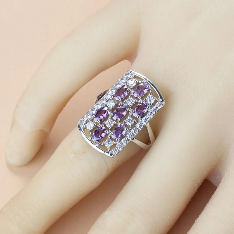 

Rectangle Romantic Wedding Fine Jewelry Sets Silver 925 Austria Crystal Costume Necklace And Pendant Earrings Ring Women Gift
