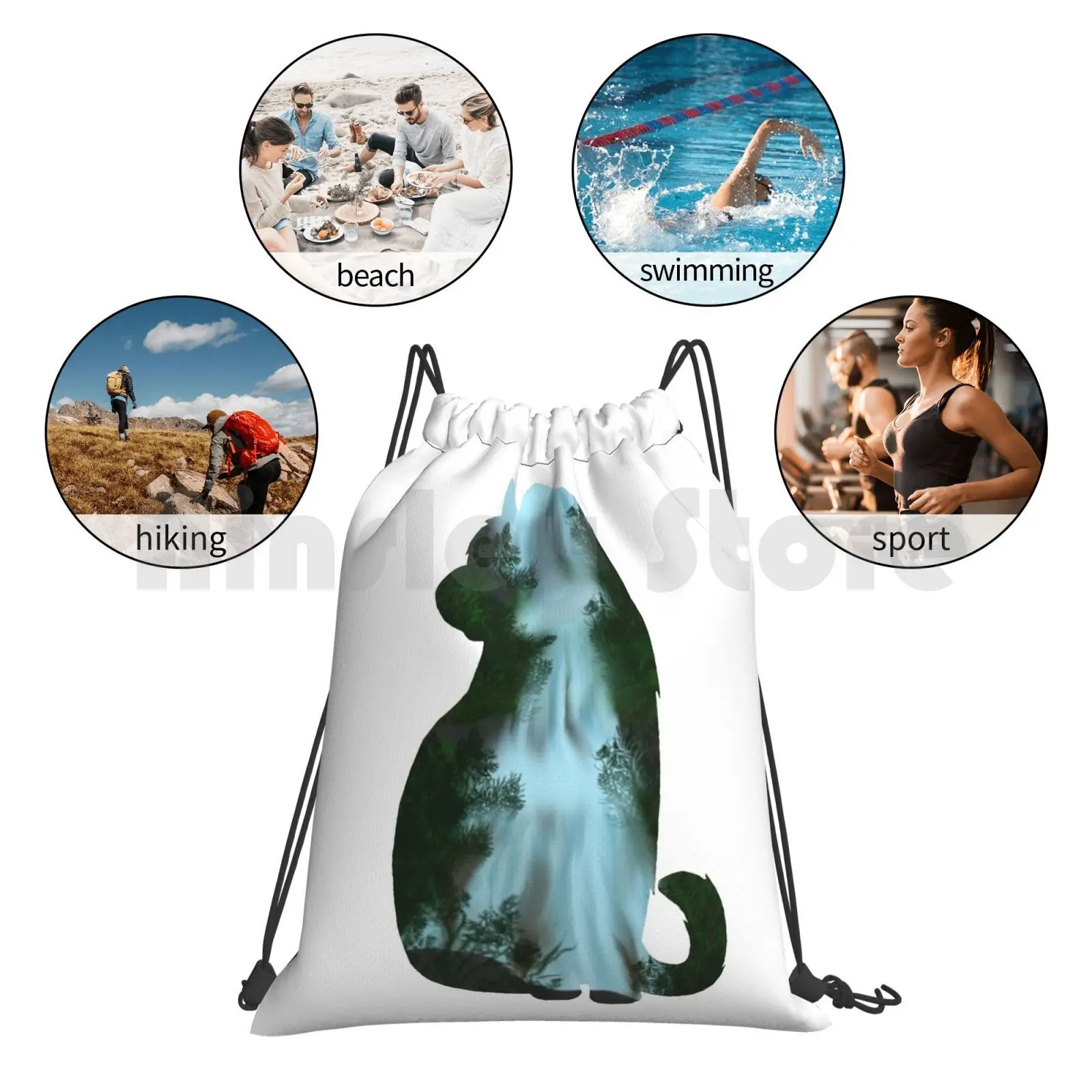 

Riverclan Cat Backpack Drawstring Bags Gym Bag Waterproof River Clan Cat Cats Oc Stream Water Scene Animals