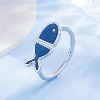 

Japanese and Korean fashion simple and fashionable blue fish ring small fresh and cute personality opening ring jewelry R2027