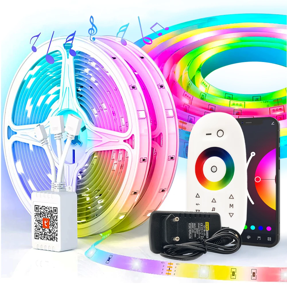 Светодиодная лента с Bluetooth Alexa Tuya умное управление Luces RGB 5050 12 В гибкая Диодная для