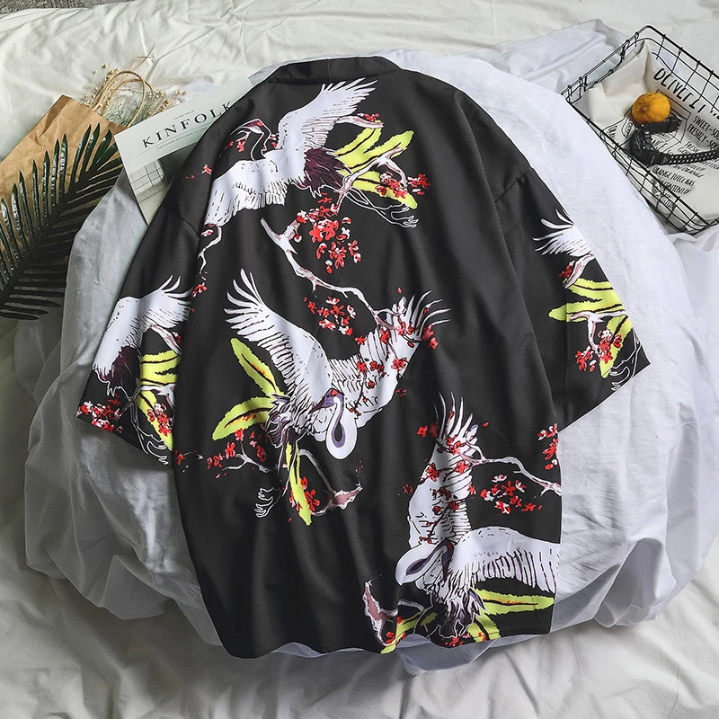 Color 6 Haori, японский стиль, мужская рубашка для влюбленных, китайский дракон, одежда с изображением рыбы, самурайский журавль, мужская и женская блузка размера плюс, кимоно, Необычные азиатские - Цвет: Color 6