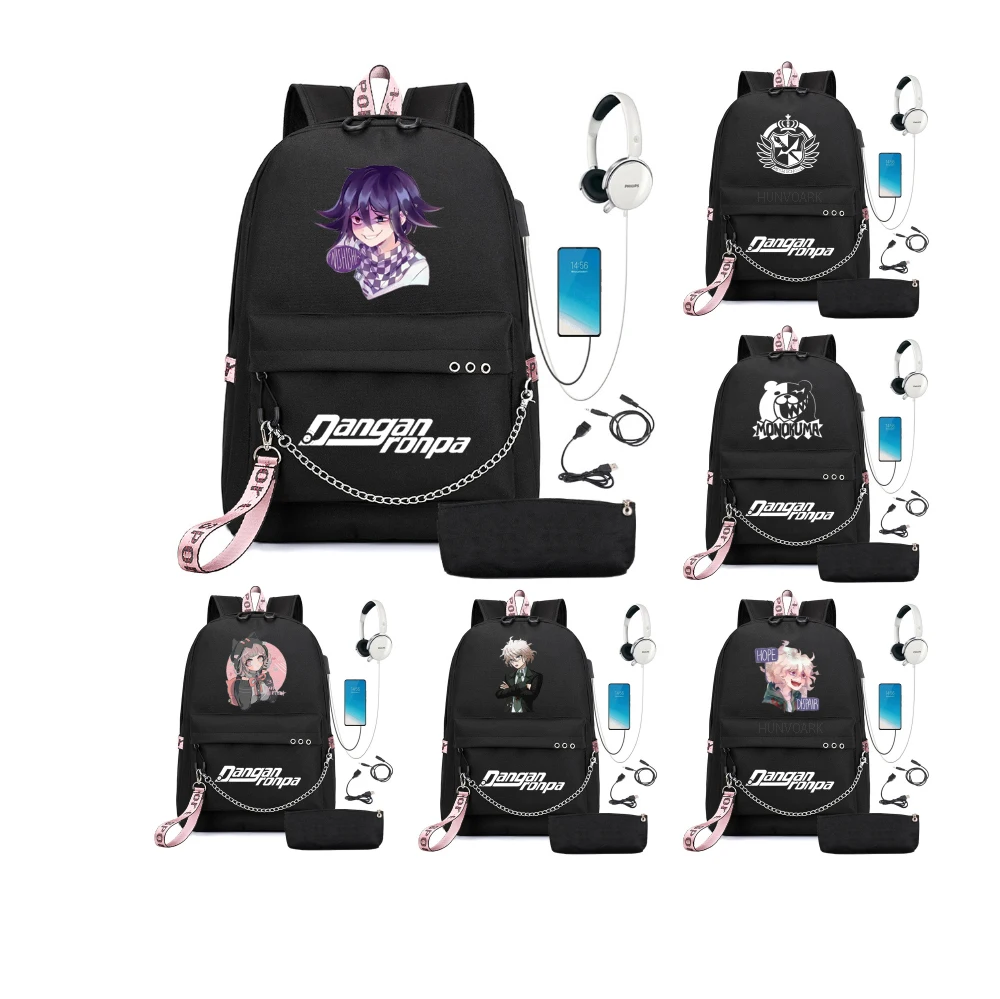 Danganronpa Naegi Макото рюкзак для ноутбука зарядка через USB Ёмкость Для женщин сумка