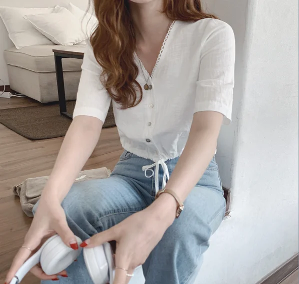 

Новая весенняя винтажная белая рубашка, женские большие Топы, женская блузка с коротким рукавом для девочек, летние новые женские блузки, же...