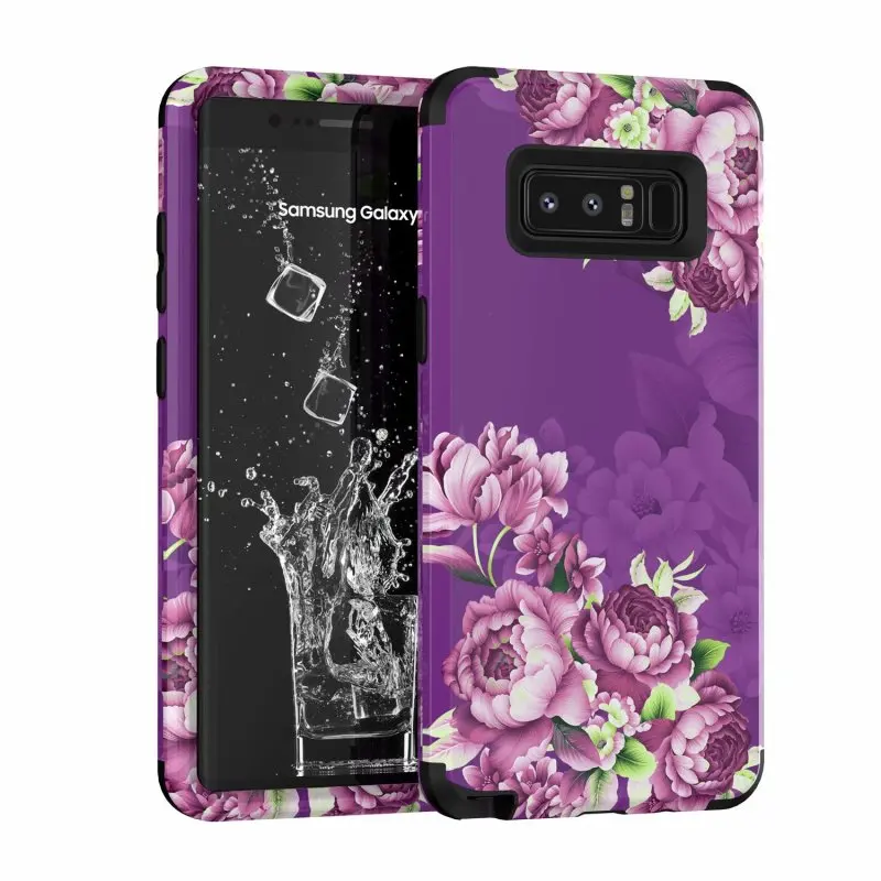 Роскошный чехол 3 в 1 для samsung S10 Note 8 9 S9 Plus жесткий чехол для телефона с цветочным узором Дизайн ПК силиконовый бампер противоударный чехол - Цвет: Фиолетовый
