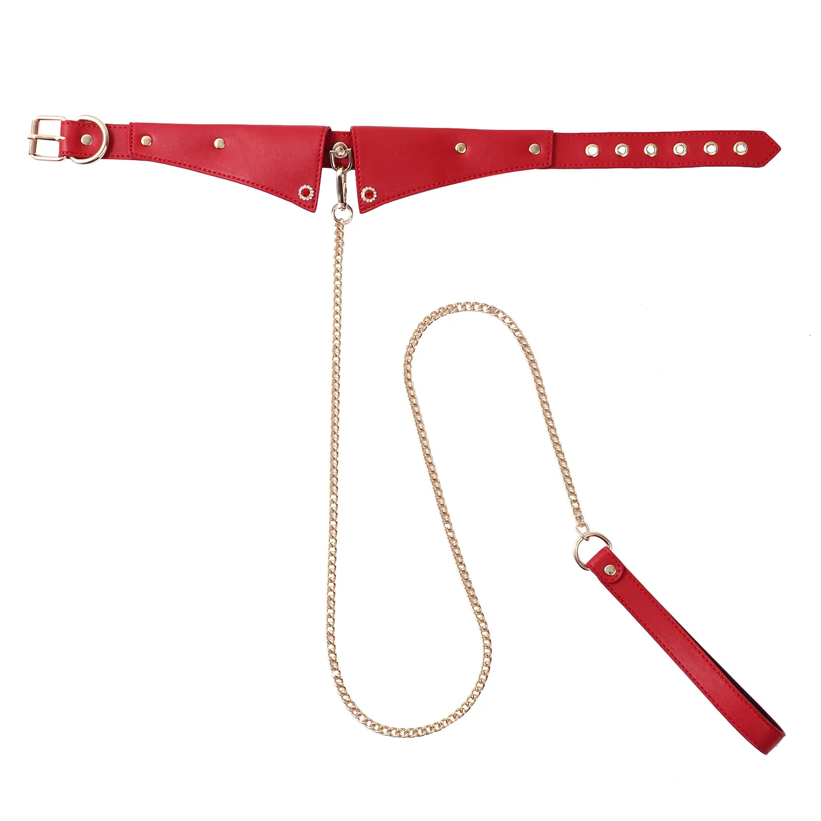 

Adult Cosplay Slave Collar Sexy Restraints Metal Dog Chain Neck Choker Adjustable PU Leather Neck Harness Belt for Couples Games
