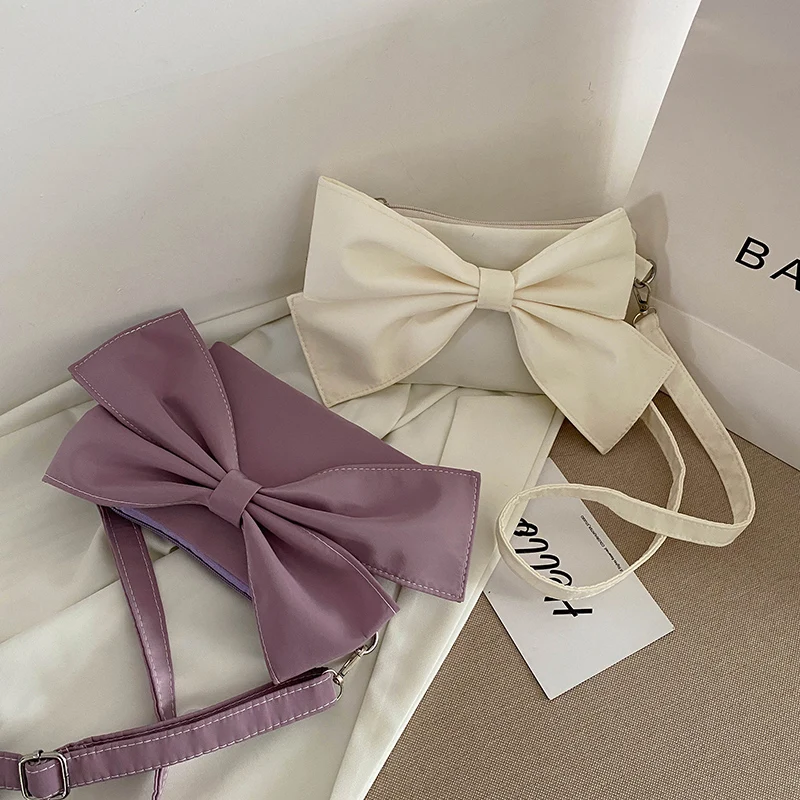 

Female Shoulder Bag Lovely Bow Small Bag Pure Color Canvas Sweet Crossbody Bag Wholesale 2021 Fashion Charm Women Accessories