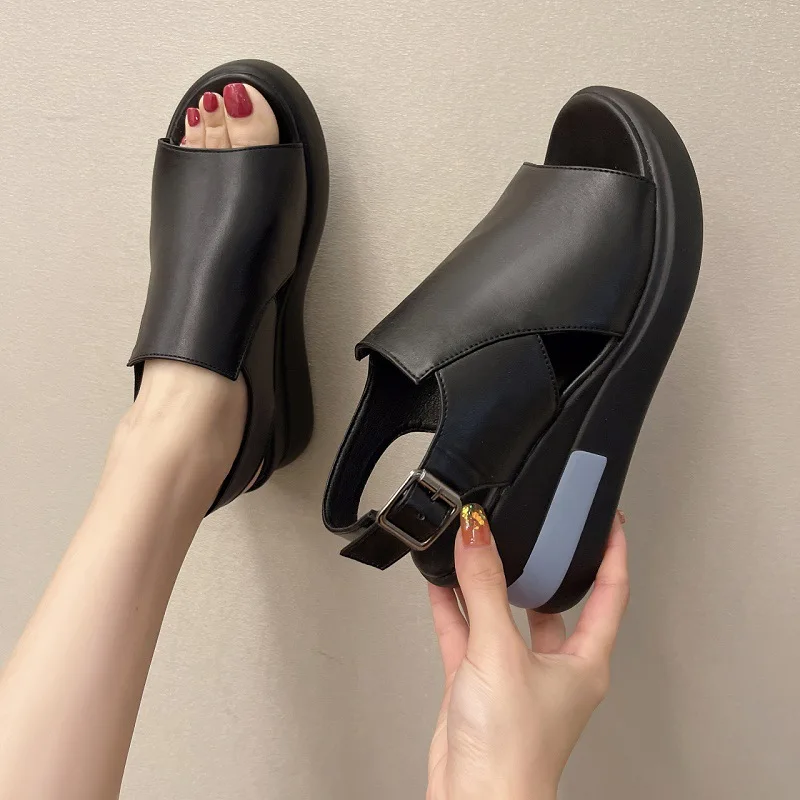 

2022 New Women's Sandals Summer Fashion Vintage Buckle Wedges Sandals Outdoor Comfortable Platform Fish Mouth Women's Shoes