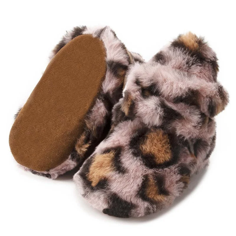 

0-18M Baby Autumn Winter Fluffy Flock Boots Baby Girl Boys Winter Warm Shoes Leopard Toddler First Walkers