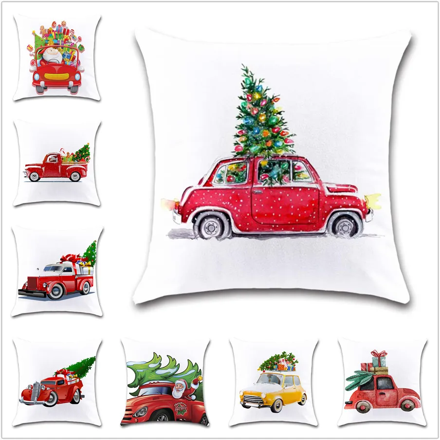 Рождественская красная мультяшная Автомобильная елка с Санта Клаусом наволочка