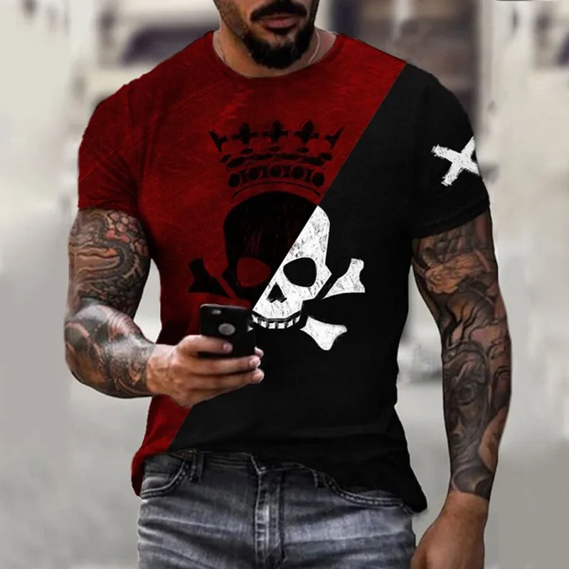 

Fashion Two Colors Skull Graphic 3D Print Men's T-Shirt Streetwear O-Neck Short Sleeve Oversized Male T Shirt Breathable Top 6XL