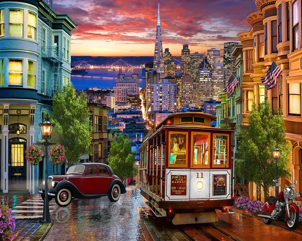 

JMINE Div 5D New York City Street Old Cars Full Diamond Painting cross stitch kits art Scenic 3D paint by diamonds