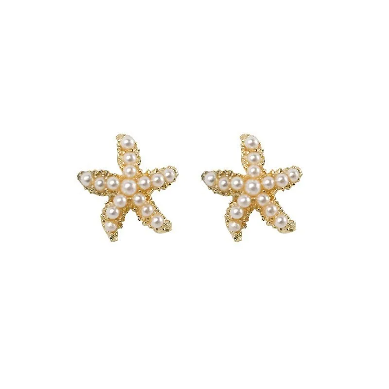 

Retro Pearl Starfish Stud Earrings Women Wedding Jewelry Geometry Simple Fashion Golden Earrings For Girlfriend Gift