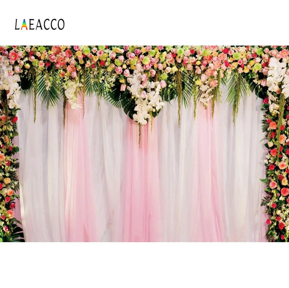 Laeacco цветы розовые занавески Декор для дома фотофоны на заказ фотографические
