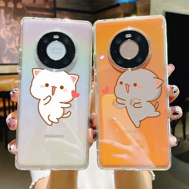 

Peach cat cute cartoon couple Phone Case For Huawei P20 30 pro lite Psmart 2019 Y5 6 7 Honor 8 10 i lite Mate 20lite