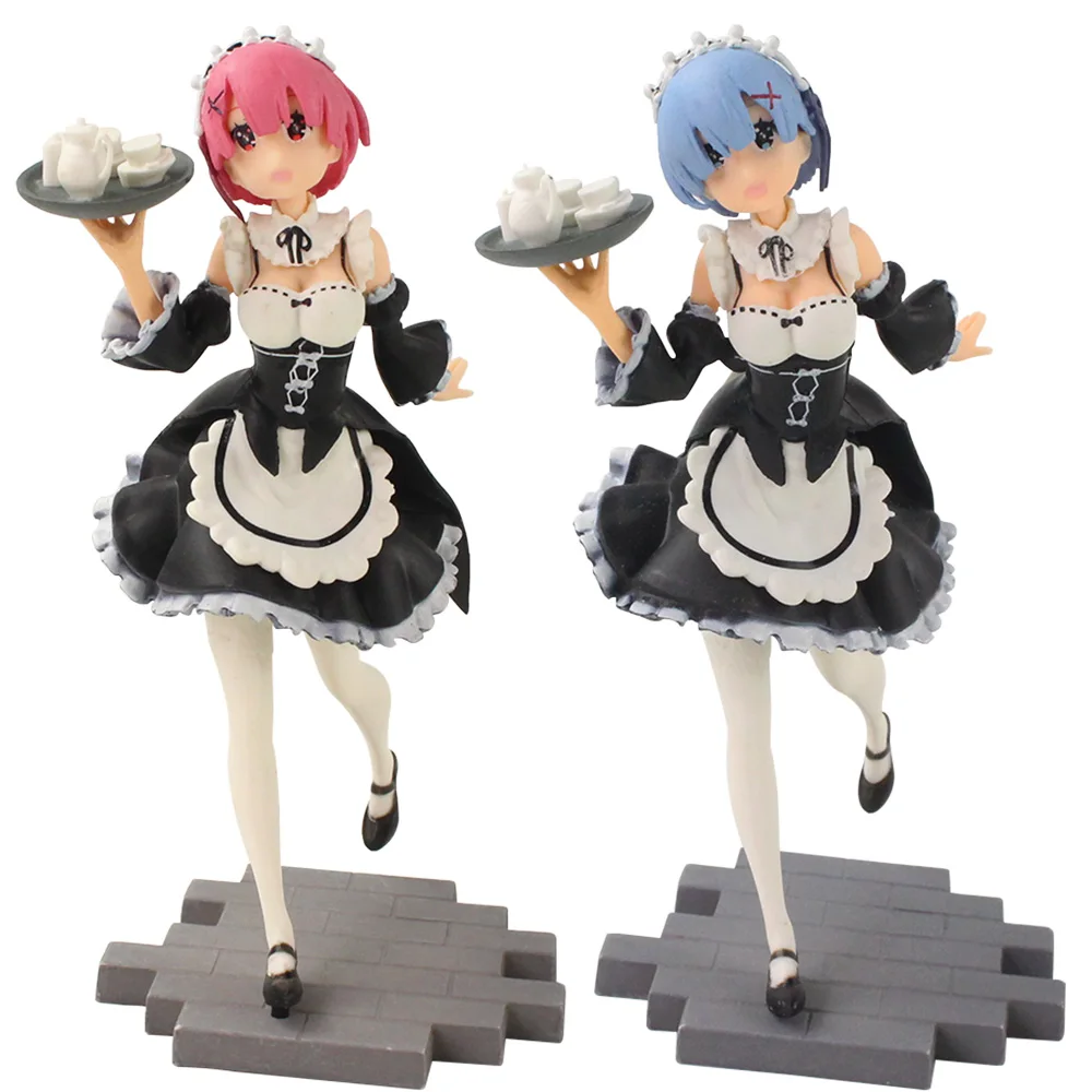 

16cm Anime Re:Life in a different world from zero Ram Rem in Wonderland With Tea Tray PVC Action Figure Model Toys Brinquedos