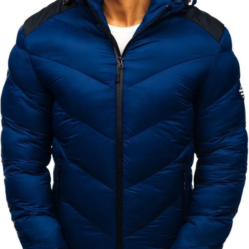 Autumn Winter Men's Parka Jacket Warm Padded Hoodies Male Overcoats Thick Zipper Cardigan Solid Black Fashion Windproof Coat