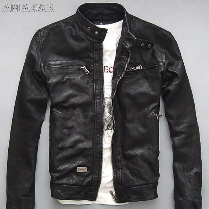 

Men Leather Jacket 100% Genuine Real Sheep Goat Skin Brand Black Male Bomber Motorcycle Biker Man's Coat Autumn Spring Clothes