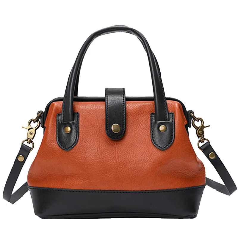 Винтажная Дамская маленькая сумочка из натуральной дубленой кожи с ручками