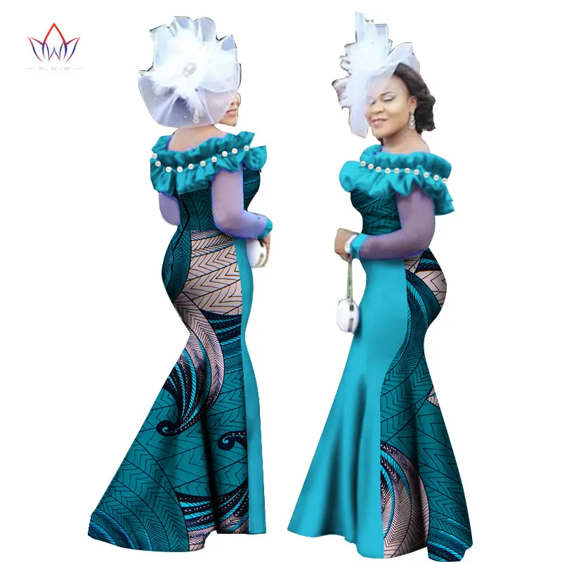 Custom 2021 African Dresses for Women Party Wedding Dinner Evening Maxi Dress Dashiki Print Ankara Sexy Wear Plus Size WY2451