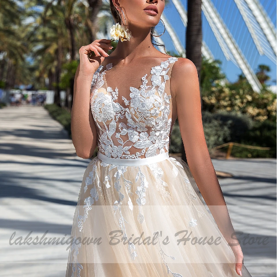 Сексуальное свадебное платье цвета шампанского для невесты пляжное 2020 из тюля