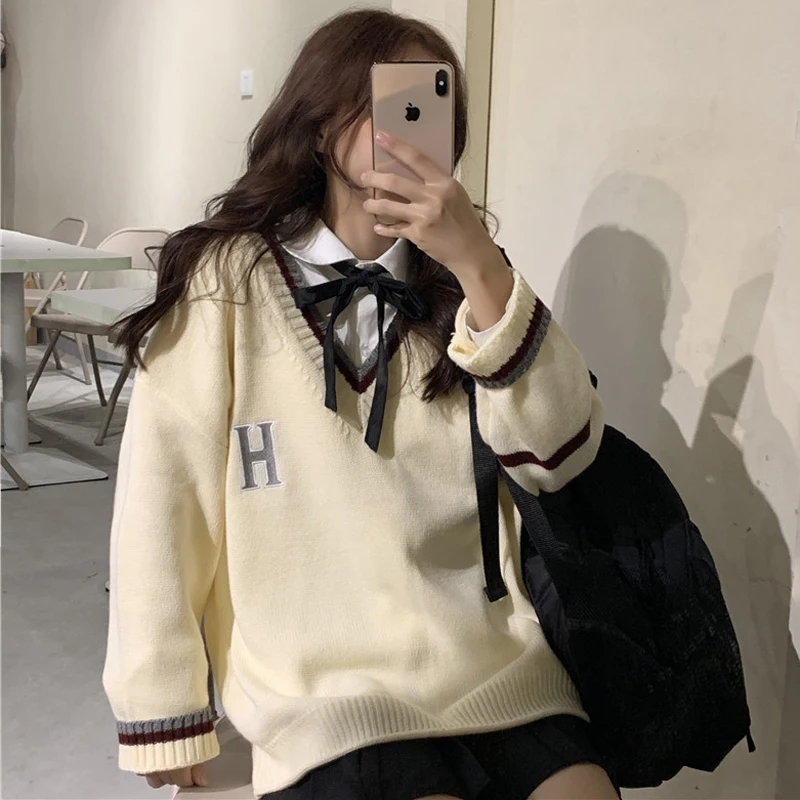 Шикарный японский винтажный преппи свитшот в стиле Харадзюку Женская Осенняя